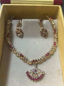 Elegant CZ &amp; Ruby Necklace Set