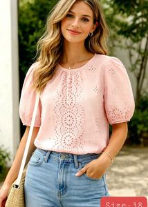 Pink Eyelet Puff Sleeve Top Size-38