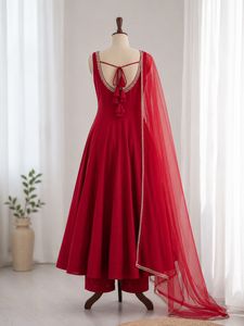 Red full flared suit set