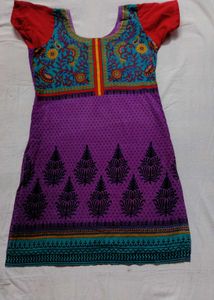 Vibrant Purple & Teal Printed Kurta