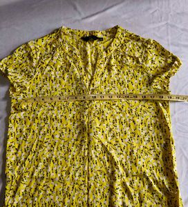 Bright Yellow Floral V-Neck Top