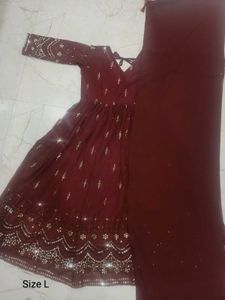 Maroon Embroidered Anarkali Suit