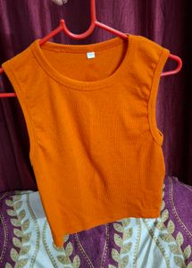 Orange Ribbed Sleeveless Top