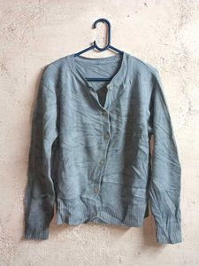Classic Blue Button-Up Cardigan Sweater