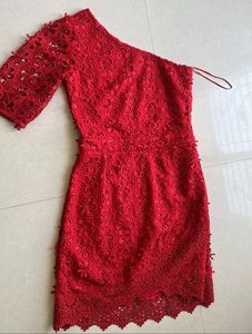 Red Lace One-Shoulder Dress