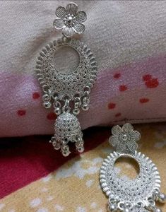Exquisite Silver-Toned Jhumka Earrings