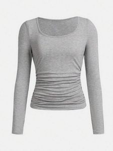 Grey Long Sleeve Ruched T-Shirt