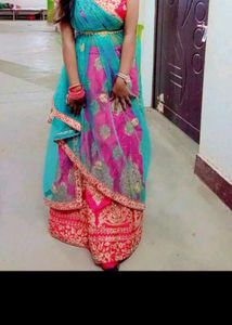Pink &amp; Gold Embroidered Lehenga Set