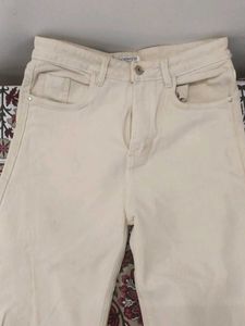 Cream Wide Leg Jeans