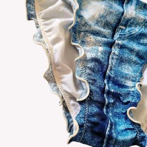 Denim Print Ruffled Bikini Bottoms