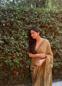 Elegant Olive Green Saree with blouse-Stitched