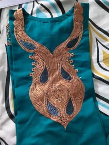 Kashmiri Teal Embroidered summer Kurta Set