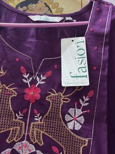 Purple Deer XL Embroidered Kurta