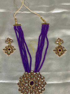 Elegant Purple Beaded Necklace &amp; Earring Set