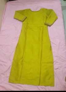 Greenish Yellow Silk Kurti Set + Floral Dupatta