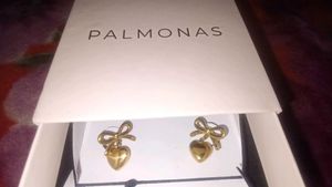 Gold Plated Heart &amp; Bow Stud Earrings by Palmonas