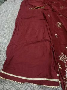 Maroon Plazzo Kameez with Gold Detail