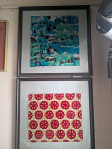 Framed Geometric Red &amp; Yellow Artwork