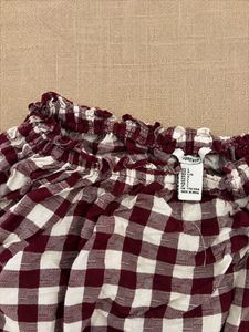 Burgundy Gingham Off-Shoulder Puff Sleeve  Crop To