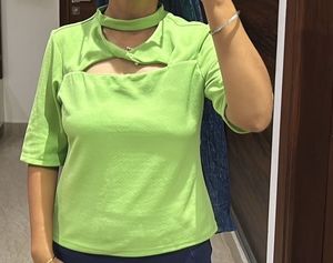 Lime Green Cutout Neck Top