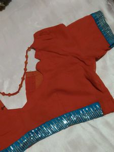 Sparkling Orange Saree with Blouse