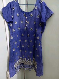 Embroidered Blue Kurti And Pajama With Dupatta