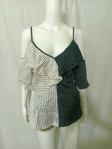 Chic Cold Shoulder Striped &amp; Navy Top