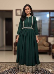 Elegant Green Embroidered Ethnic Gown