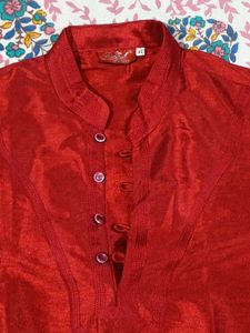 Red Silk Kurta with Black Dhoti – Men