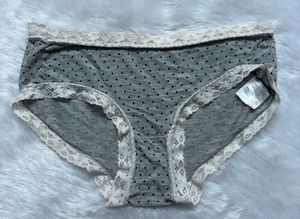 Grey Polka Dot Briefs with Lace Trim