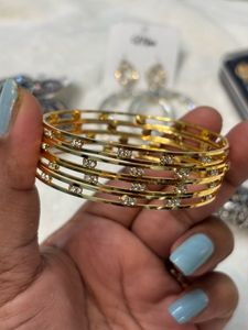 Elegant Gold Bangles with Rhinestones