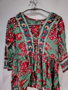 Stylish Floral Print Peplum Kurta Size-M