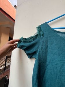 Teal Ruffle Cold Shoulder Cut Top
