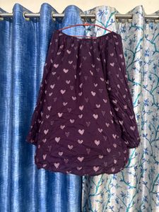 Cute Purple Heart Print Tunic Top