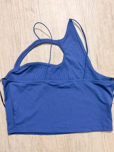 Blue One-Shoulder Cutout Crop Top