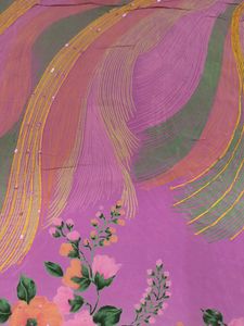 Pure Crepe Floral Hand work And Painted Sari