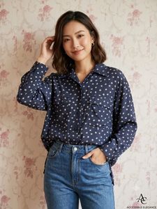Navy Polka Dot Button-Up Shirt