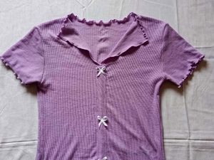 Cute Lilac Ribbed Top with Bows