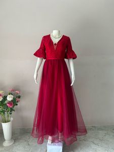 Elegant Red Lace Evening Gown