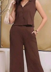 Chic Brown Co-ord Set - Top & Wide Leg Pants