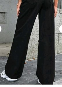 full set Black Ripped Wide Leg Jeans