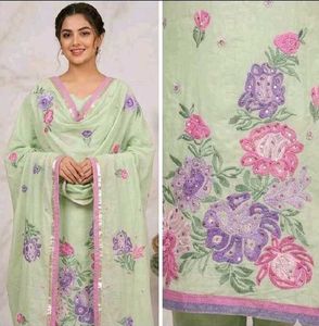Light Green Floral Kurta Set with Dupatta