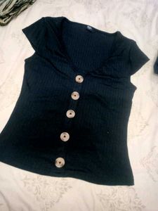 Button-Front Knit Top
