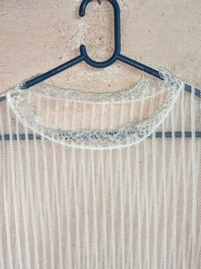 Sheer Lace Trim Long Sleeve Top Tunic