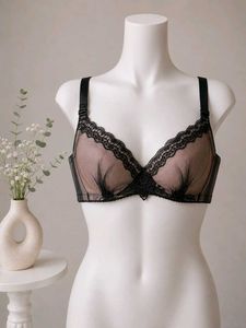 Sheer Black Lace Trim Bra