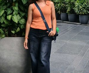 Orange Sleeveless Knit Top