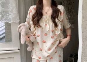 Cute Strawberry Print Pajama Top
