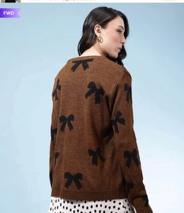 Cozy Bow Print Knit Sweater m size