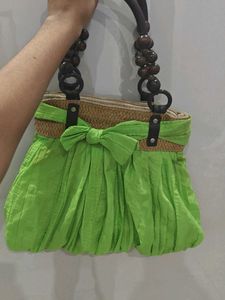 Lime Green Ruched Handbag with Bow