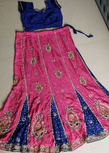 Royal Blue &amp; Pink Embroidered Lehenga